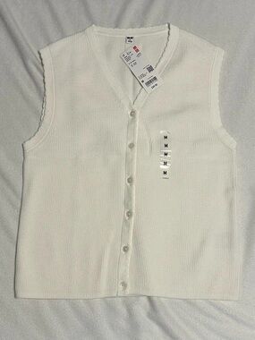 UNIQLO Cream Ribbed Button-Front Sleeveless Top - Kids